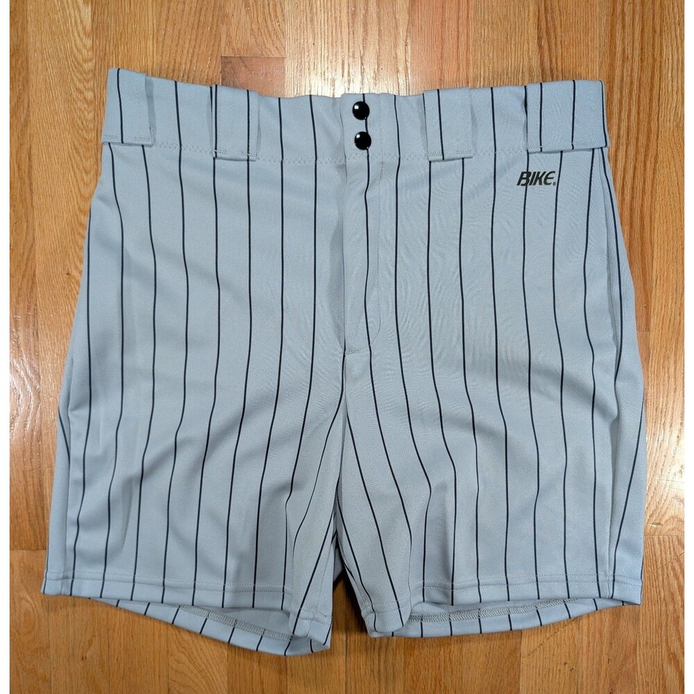 Vintage BIKE Shorts Mens Large Gray Pinstripe Baseball 8" Inseam Pockets USA